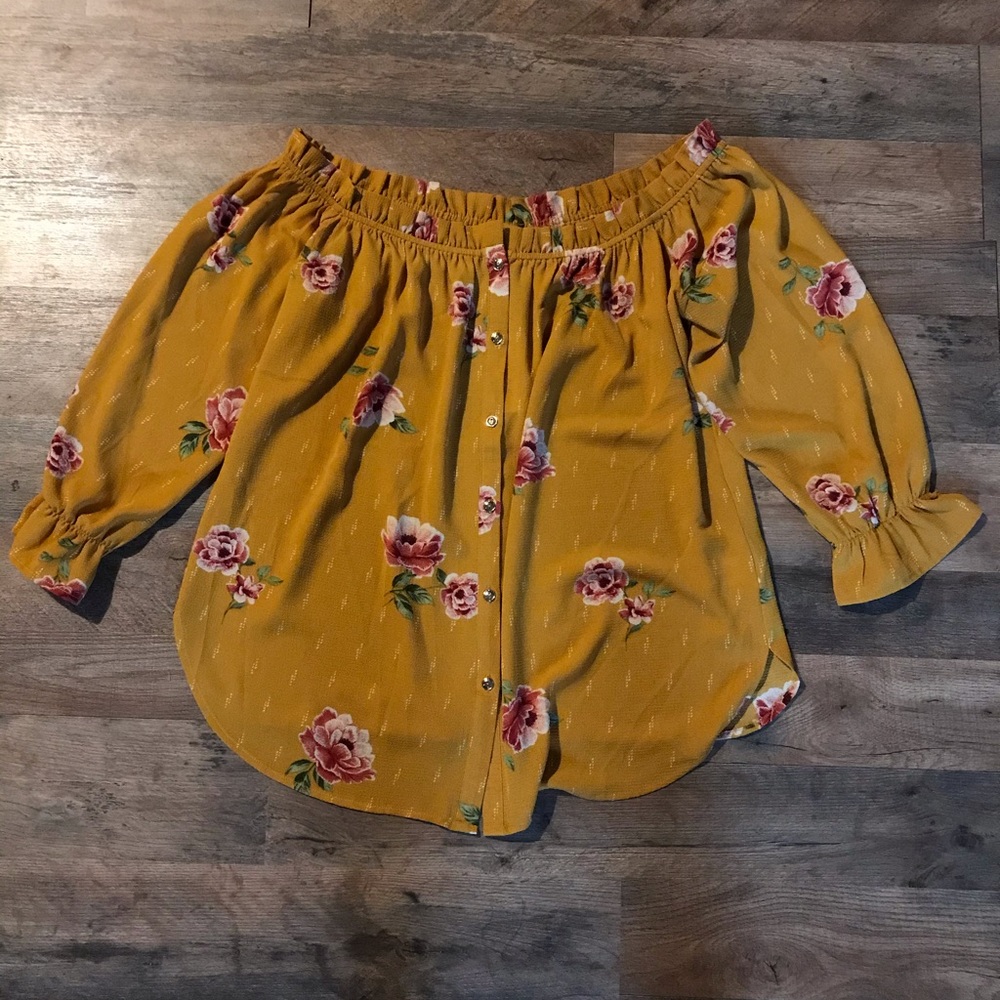 Mustard floral blouse